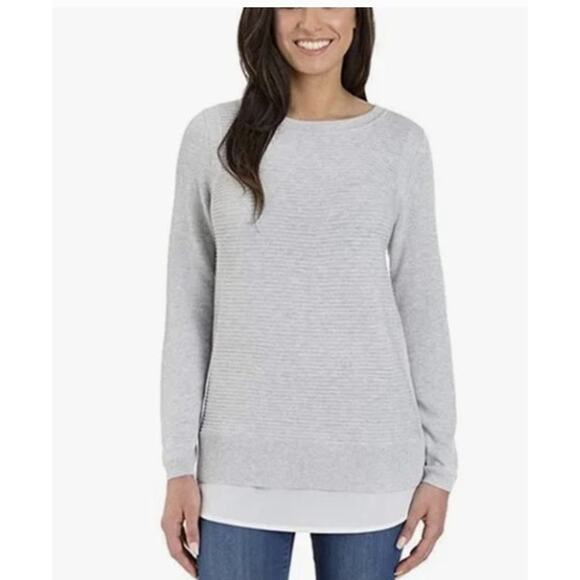 Hilary Radley Womens XXL Gray Round Neck Ribbed Sweater Layer Look - Picture 1 of 9